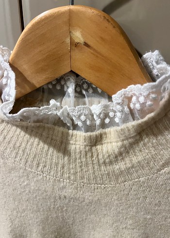 Bej Yüksek Yaka Örgü Kadın Kazak - Görsel 2