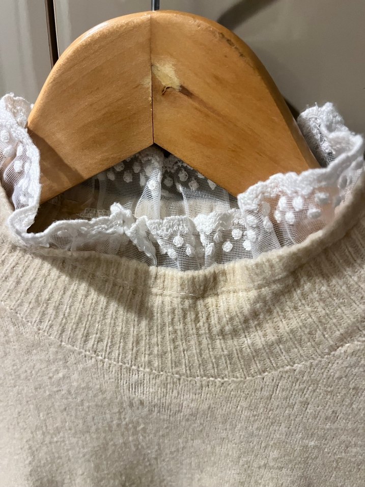 Bej Yüksek Yaka Örgü Kadın Kazak - Görsel 2