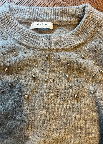 Gri Kadın Triko Bisiklet Yaka Kazak - Görsel 9