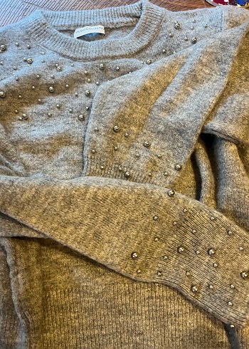 Gri Kadın Triko Bisiklet Yaka Kazak - Görsel 3