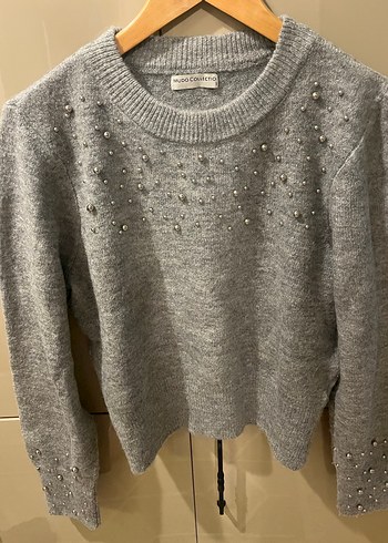 Gri Kadın Triko Bisiklet Yaka Kazak - Görsel 5