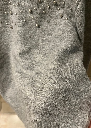 Gri Kadın Triko Bisiklet Yaka Kazak - Görsel 4