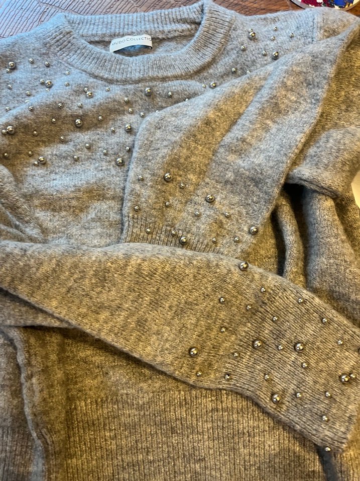 Gri Kadın Triko Bisiklet Yaka Kazak - Görsel 3