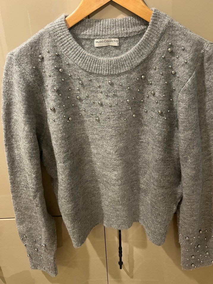 Gri Kadın Triko Bisiklet Yaka Kazak - Görsel 5