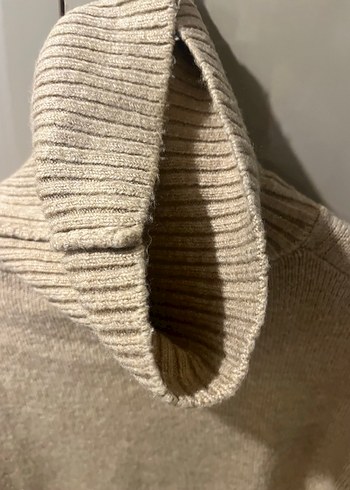 Bej Kadın Boğazlı Triko Kazak - Görsel 3