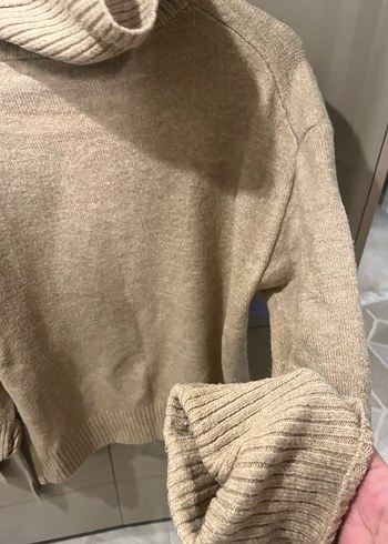 Bej Kadın Boğazlı Triko Kazak - Görsel 2