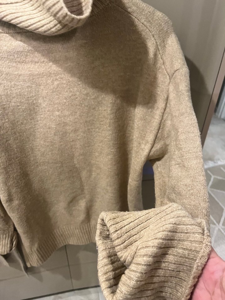 Bej Kadın Boğazlı Triko Kazak - Görsel 2