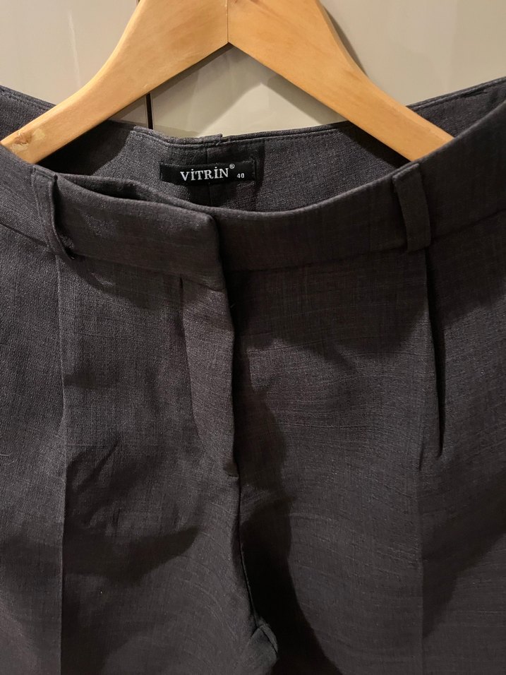 Gri Büzgülü Kadın Kumaş Pantolon - Görsel 2