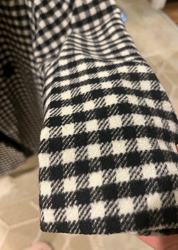 Düğmeli Gri Kareli Midi Kadın Kaban - Görsel 5