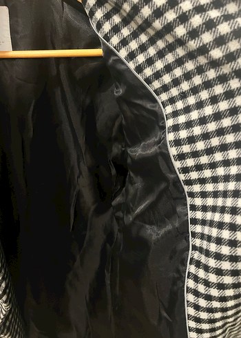 Düğmeli Gri Kareli Midi Kadın Kaban - Görsel 4