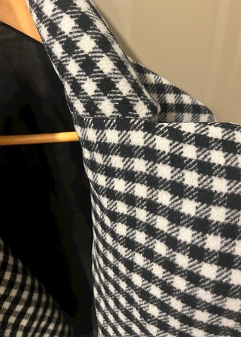 Düğmeli Gri Kareli Midi Kadın Kaban - Görsel 2