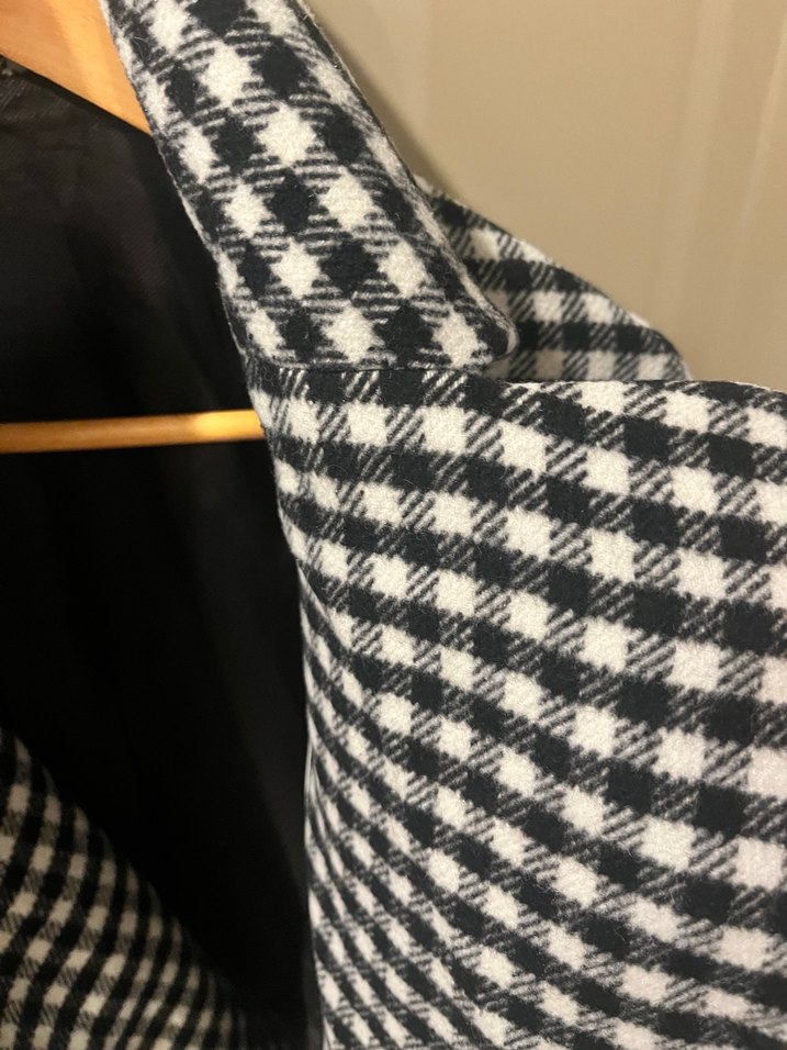 Düğmeli Gri Kareli Midi Kadın Kaban - Görsel 2