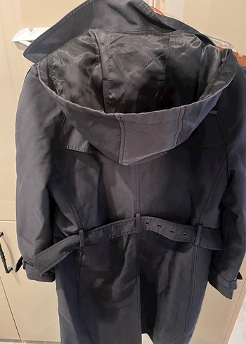 siyah Midi Düğmeli Kadın Trençkot - Görsel 2