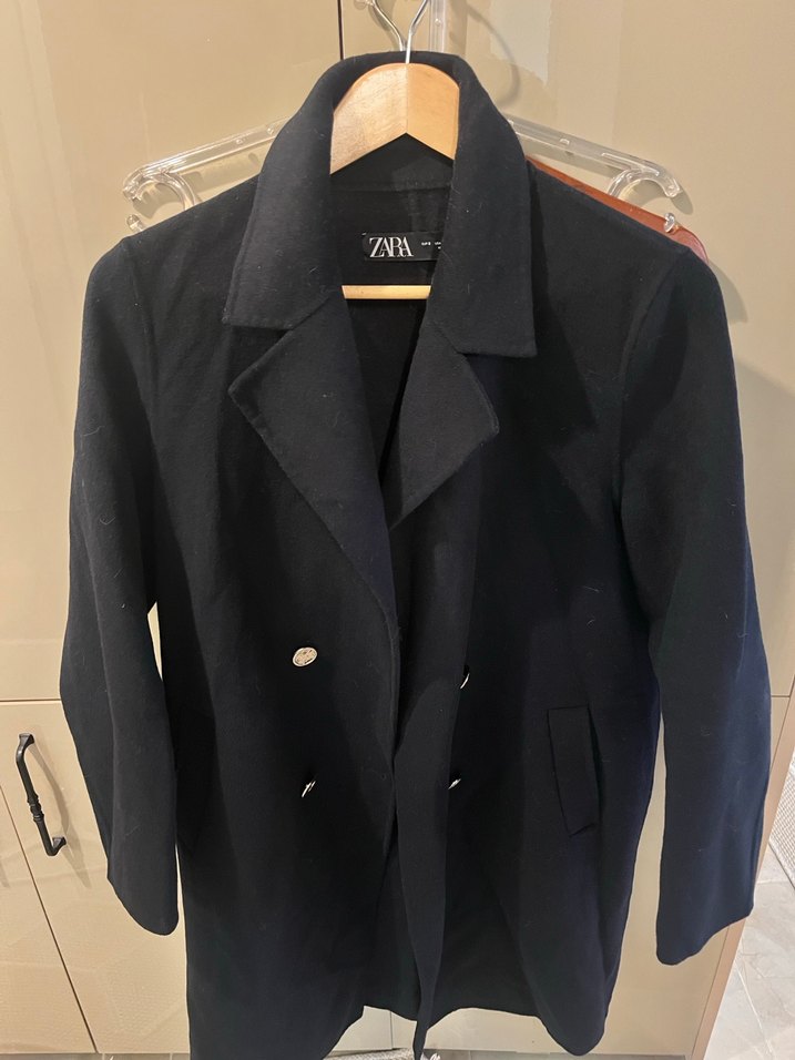 Lacivert Düğmeli kadın kaşe palto - Görsel 2