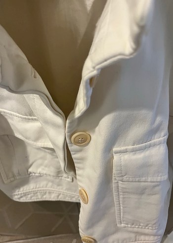 Düğmeli Beyaz Kadın crop Ceket - Görsel 4