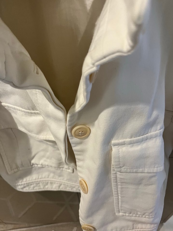 Düğmeli Beyaz Kadın crop  Ceket - Görsel 4