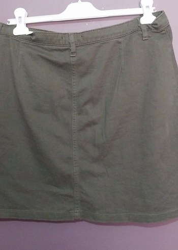Defacto Düğmeli Haki Midi Denim Etek