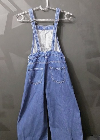 Kızlar için mavi bol kesim kot tulum - Görsel 2