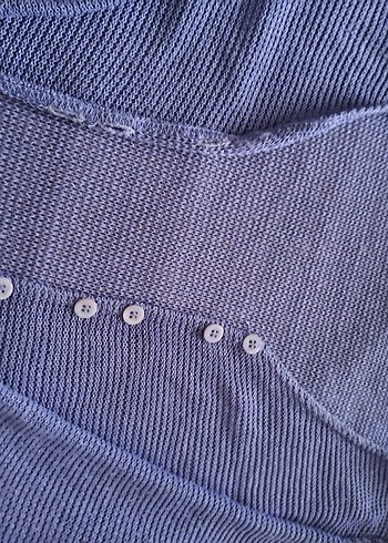 Düğmeli Lacivert Keten Kadın Hırka - Görsel 2