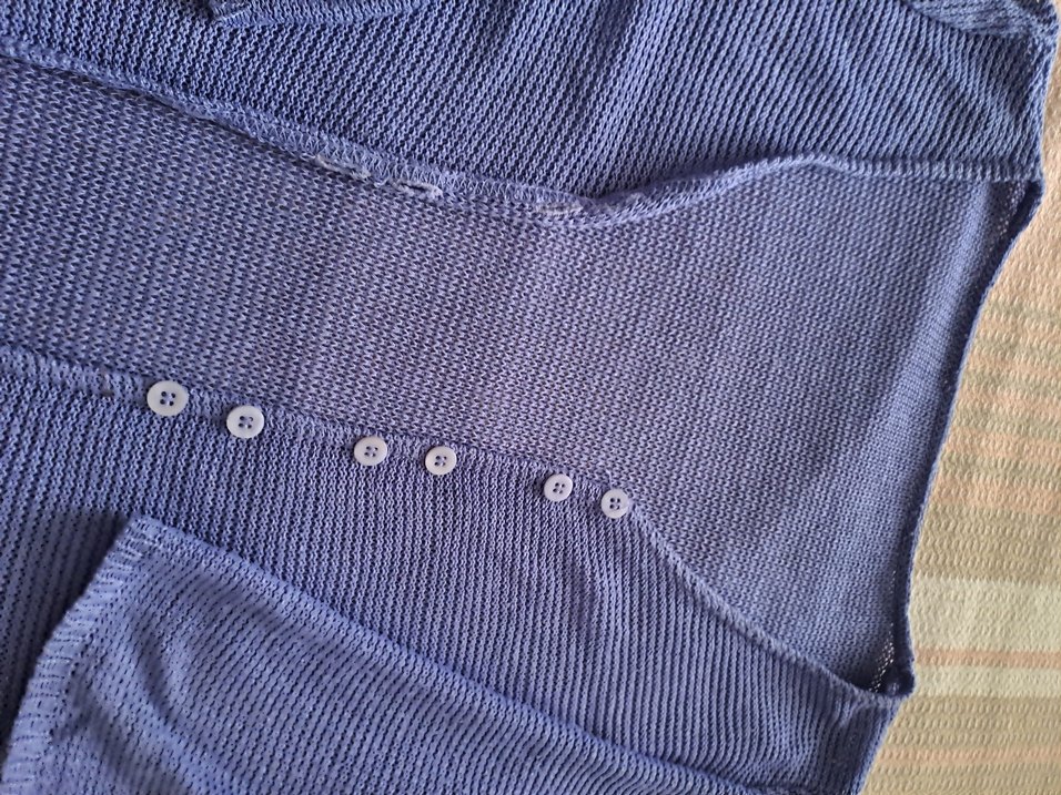 Düğmeli Lacivert Keten Kadın Hırka - Görsel 2