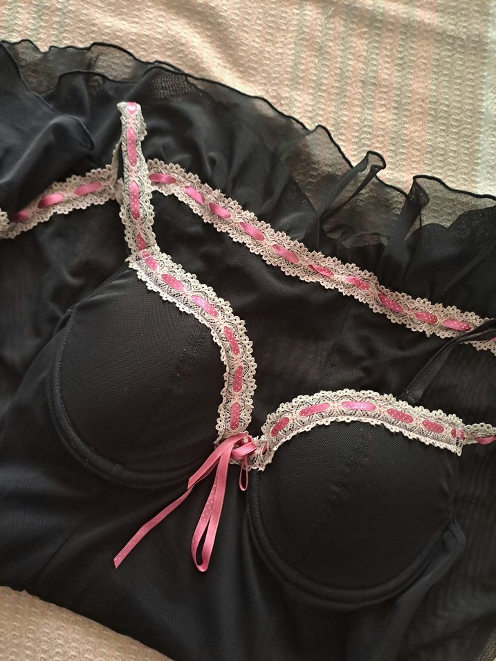 Siyah Nakışlı Gotik Midi Gecelik - Görsel 2