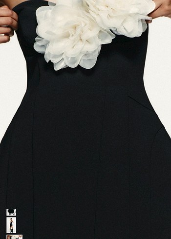 Siyah Straplez Mini Elbise Beyaz Fırfırlı - Görsel 2