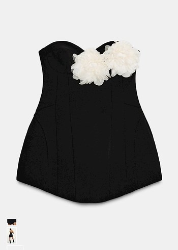 Siyah Straplez Mini Elbise Beyaz Fırfırlı - Görsel 4