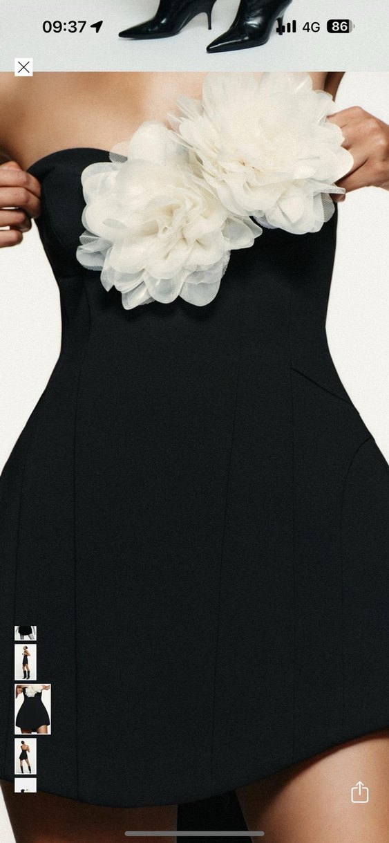 Siyah Straplez Mini Elbise Beyaz Fırfırlı - Görsel 2