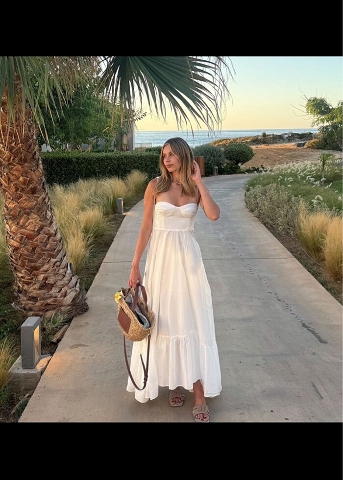 Beyaz uzun elbise zara - Görsel 2