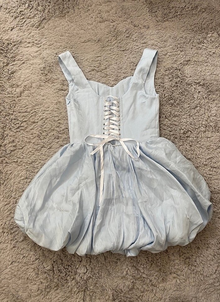 Mavi Mini Parlak Balon Elbise - Görsel 5