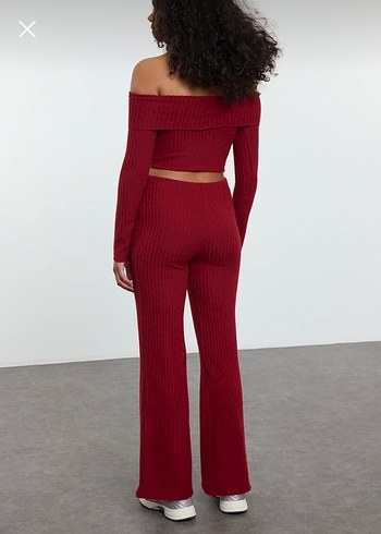 Bordo Triko Uzun Tulum, Omuzları Açık - Görsel 4