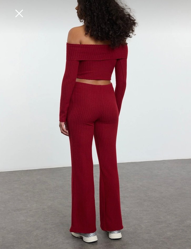 Bordo Triko Uzun Tulum, Omuzları Açık - Görsel 4