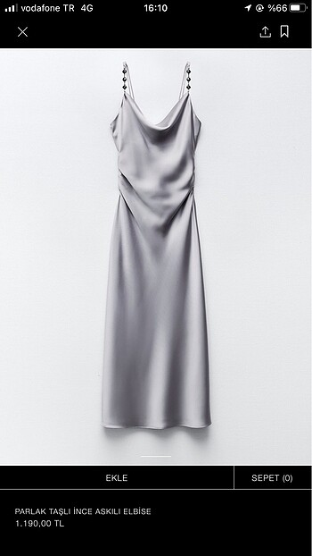 l Beden Zara parlak ince taşlı askılı elbise