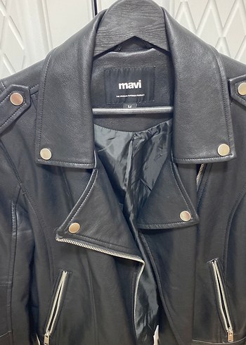 Kadın Siyah Deri Biker Ceket - Görsel 2