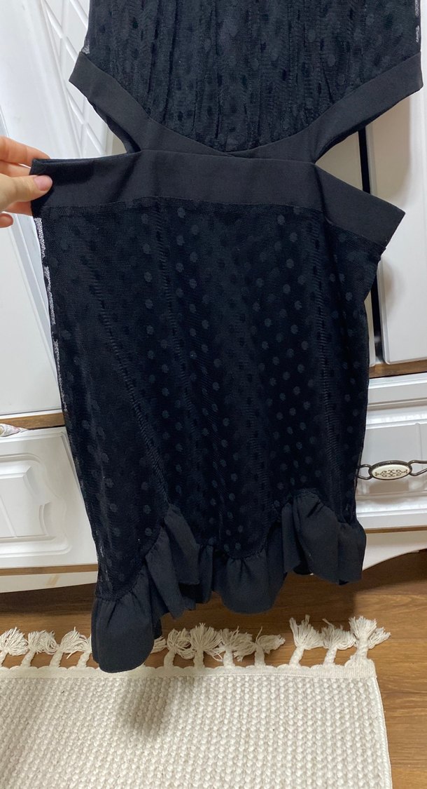 Siyah Fırfırlı Gotik Uzun Abiye Elbise - Görsel 2