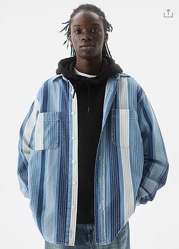 Pull bear mavi çizgili gömlek