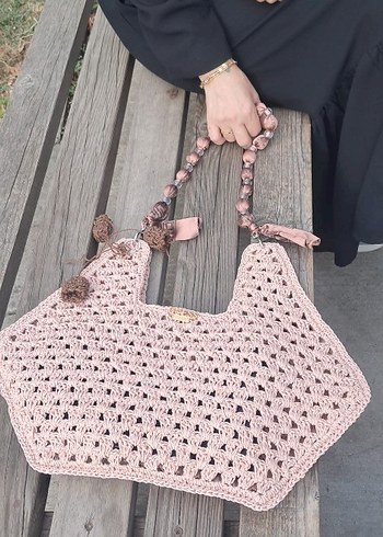 Zara Dantel Detaylı Pembe Örgü Kadın Çanta