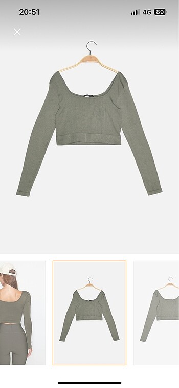 Haki dikişsiz crop spor üst - Görsel 2