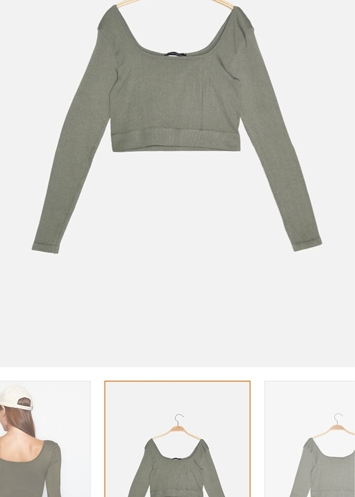 Haki dikişsiz crop spor üst - Görsel 2