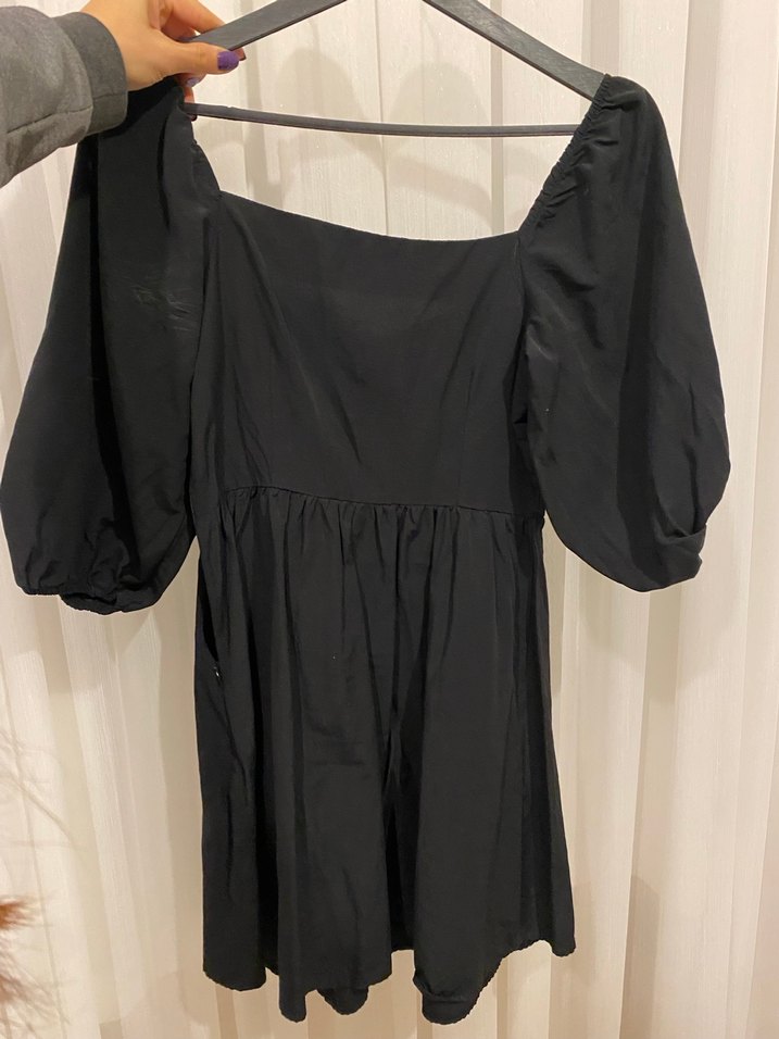 Düğmeli Siyah Midi Elbise - Görsel 3