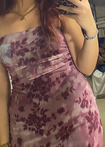 Stradivarius Mor Bağlamalı Uzun Elbise - Görsel 3