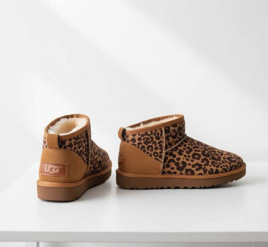 UGG ultra mini Kahverengi Leopar Desenli Kürklü - Görsel 2
