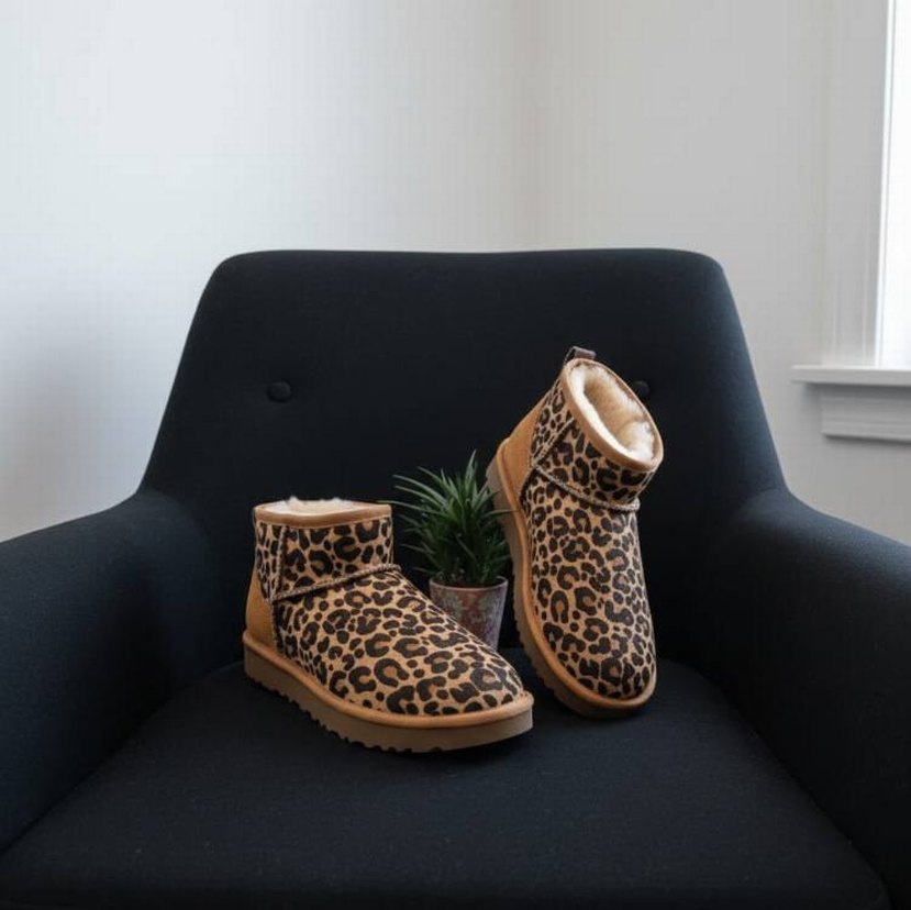 UGG ultra mini Kahverengi Leopar Desenli Tüylü - Görsel 3