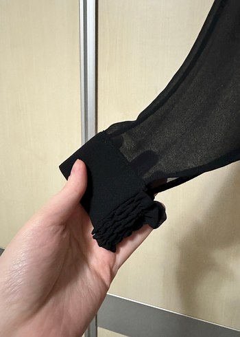 Drapeli Siyah Uzun Kollu Bluz - Görsel 3