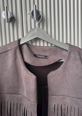 Püsküllü Gri Süet Kadın Ceket - Görsel 2