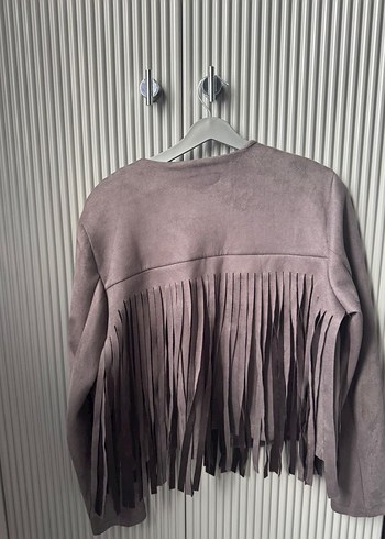 Püsküllü Gri Süet Kadın Ceket - Görsel 4