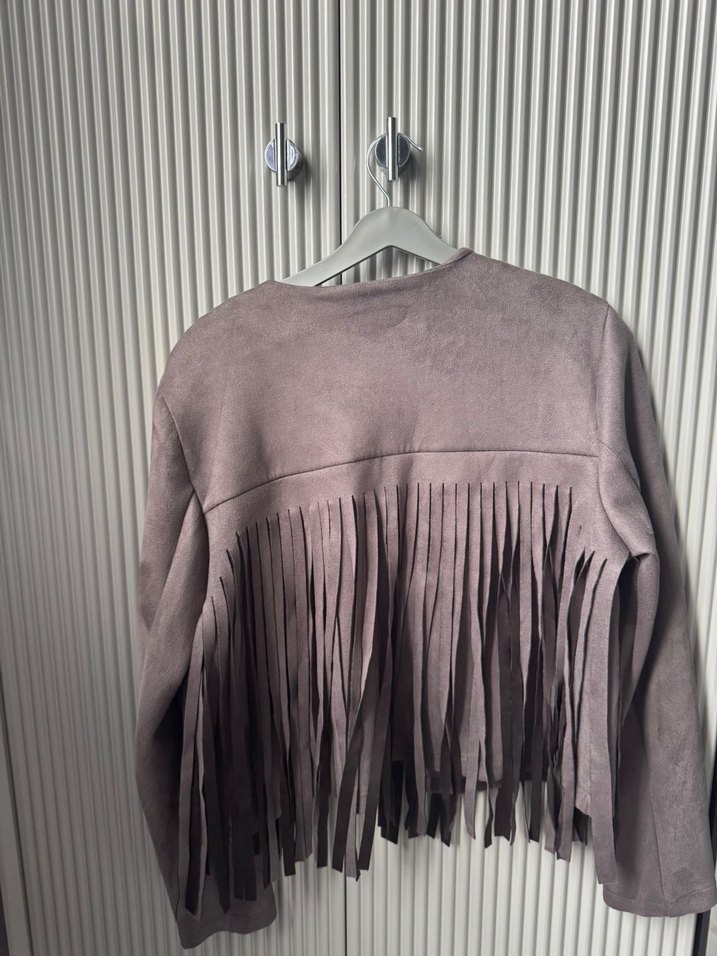 Püsküllü Gri Süet Kadın Ceket - Görsel 4