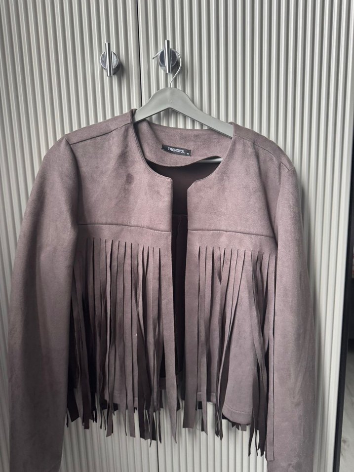 Püsküllü Gri Süet Kadın Ceket - Görsel 5