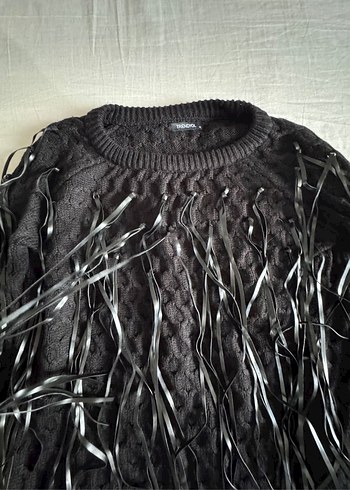 Siyah Örgü Salaş Kadın Kazak - Görsel 3