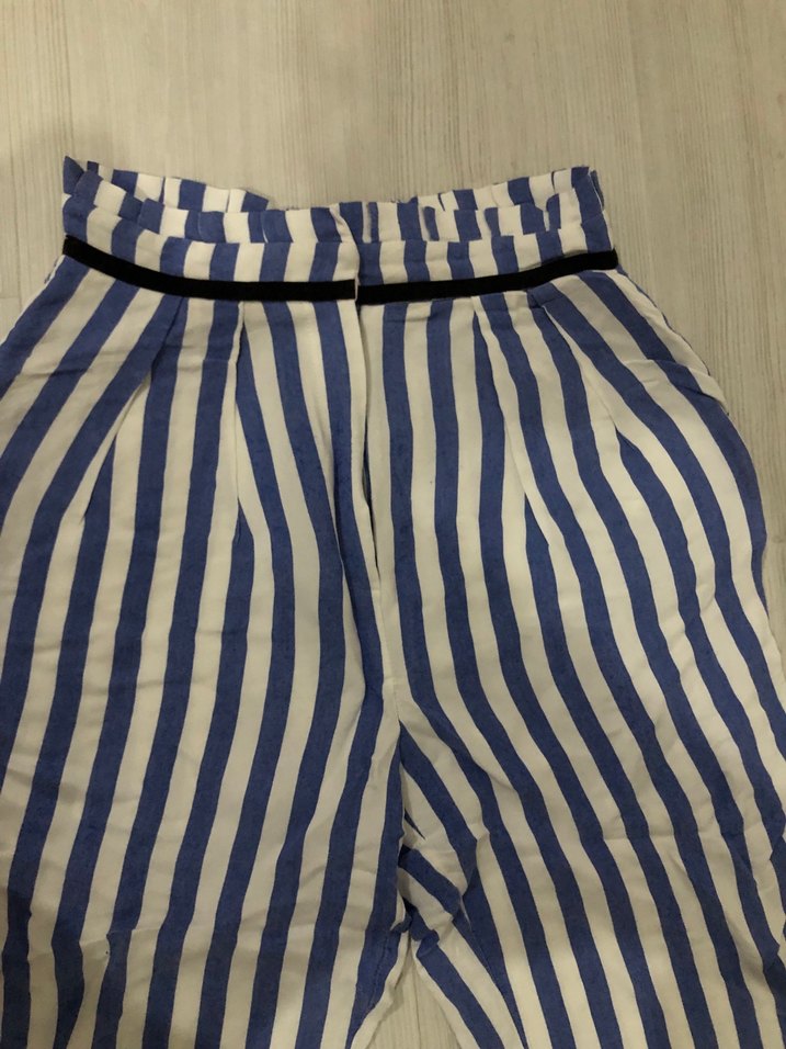 MUDO COLLECTION Lacivert Beyaz Çizgili Yüksek Bel Pantolon — görsel 3/5